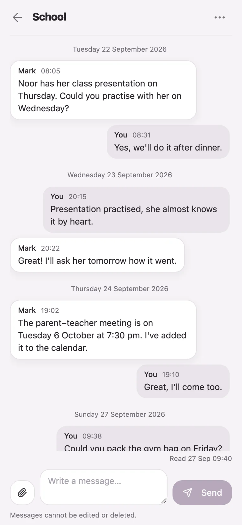 A conversation in Discussions about the topic School